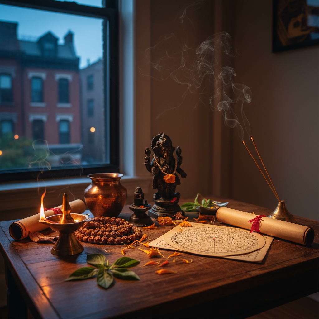 Spiritual healer guiding client using Vedic astrology in Queens NY