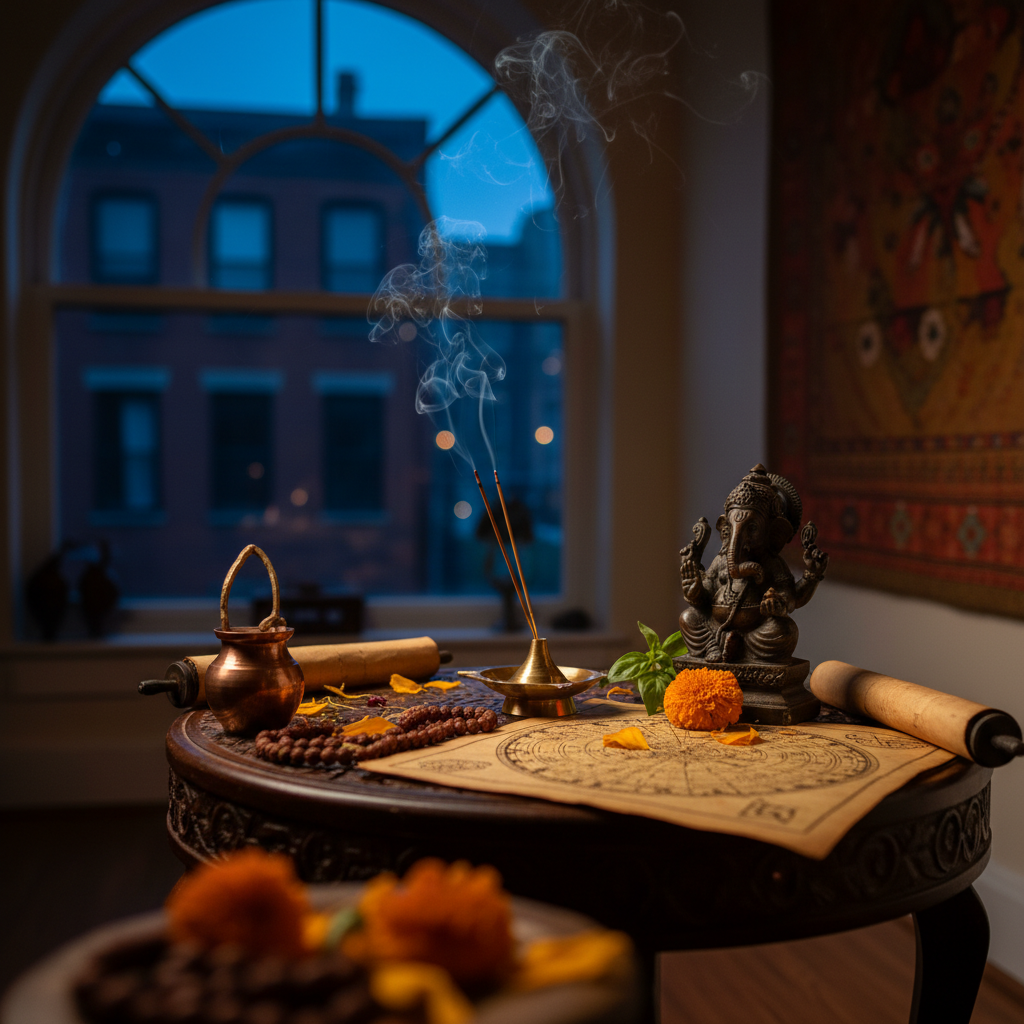 Spiritual healer guiding client using Vedic astrology in Queens NY