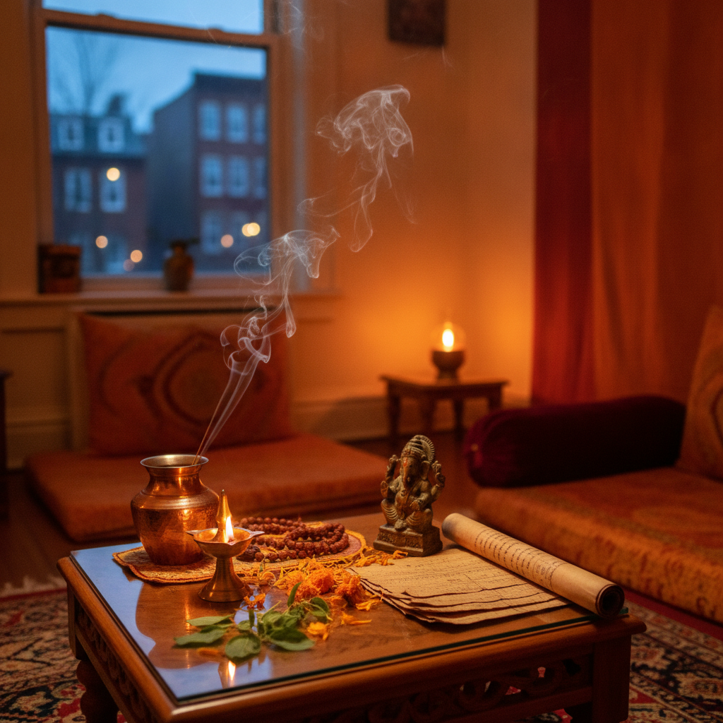 Spiritual healer consulting client in Queens NY center interior