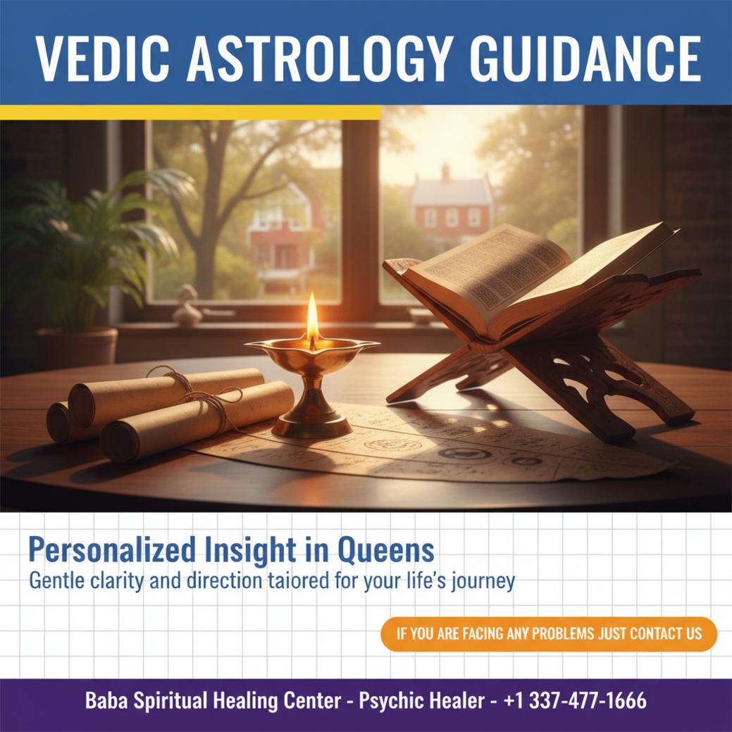 Vedic astrology charts and kundli on wood table in Queens, NY