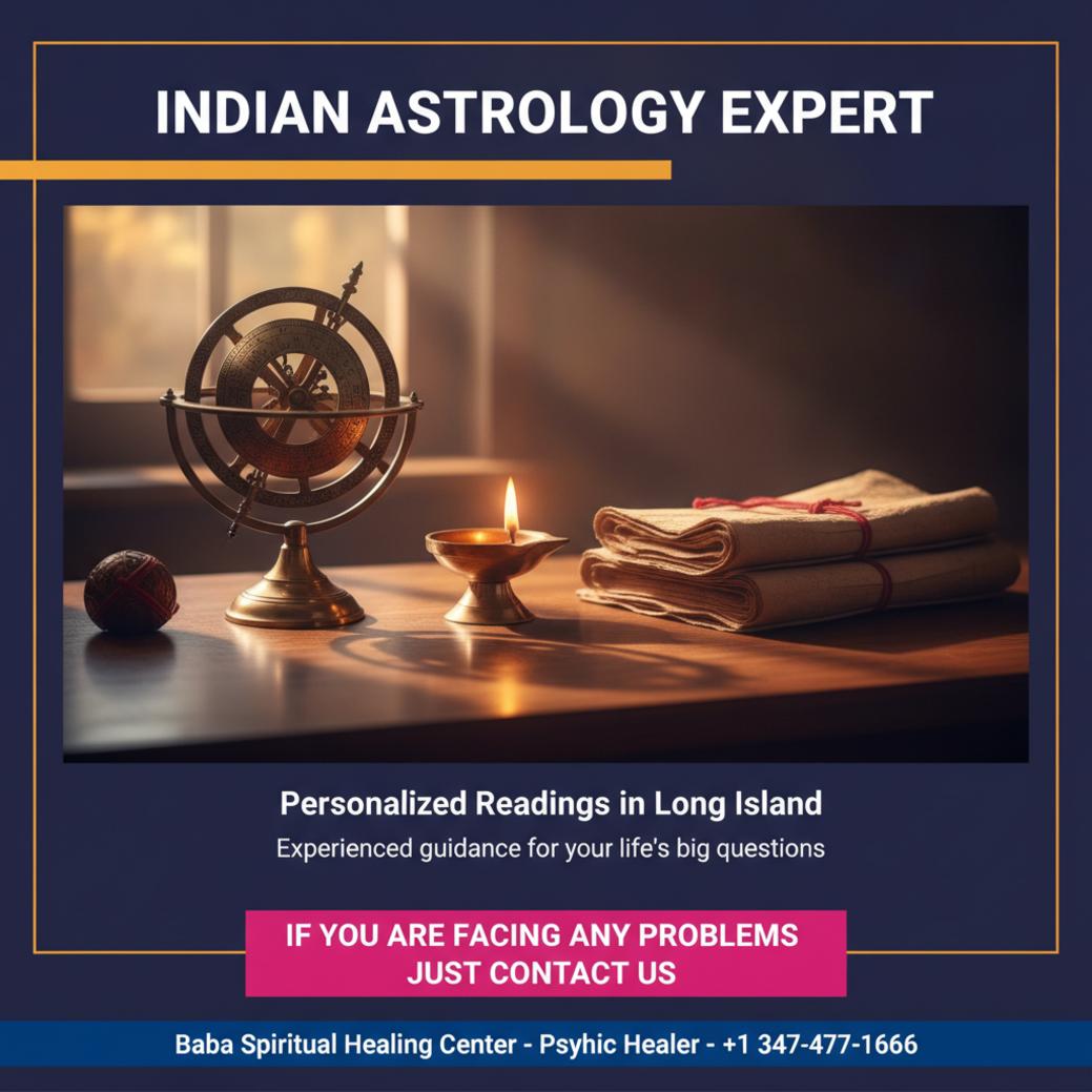 Trusted Indian Astrologer in Long Island, NY Calm Indian astrologer workspace with Vedic astrology tools Long Island