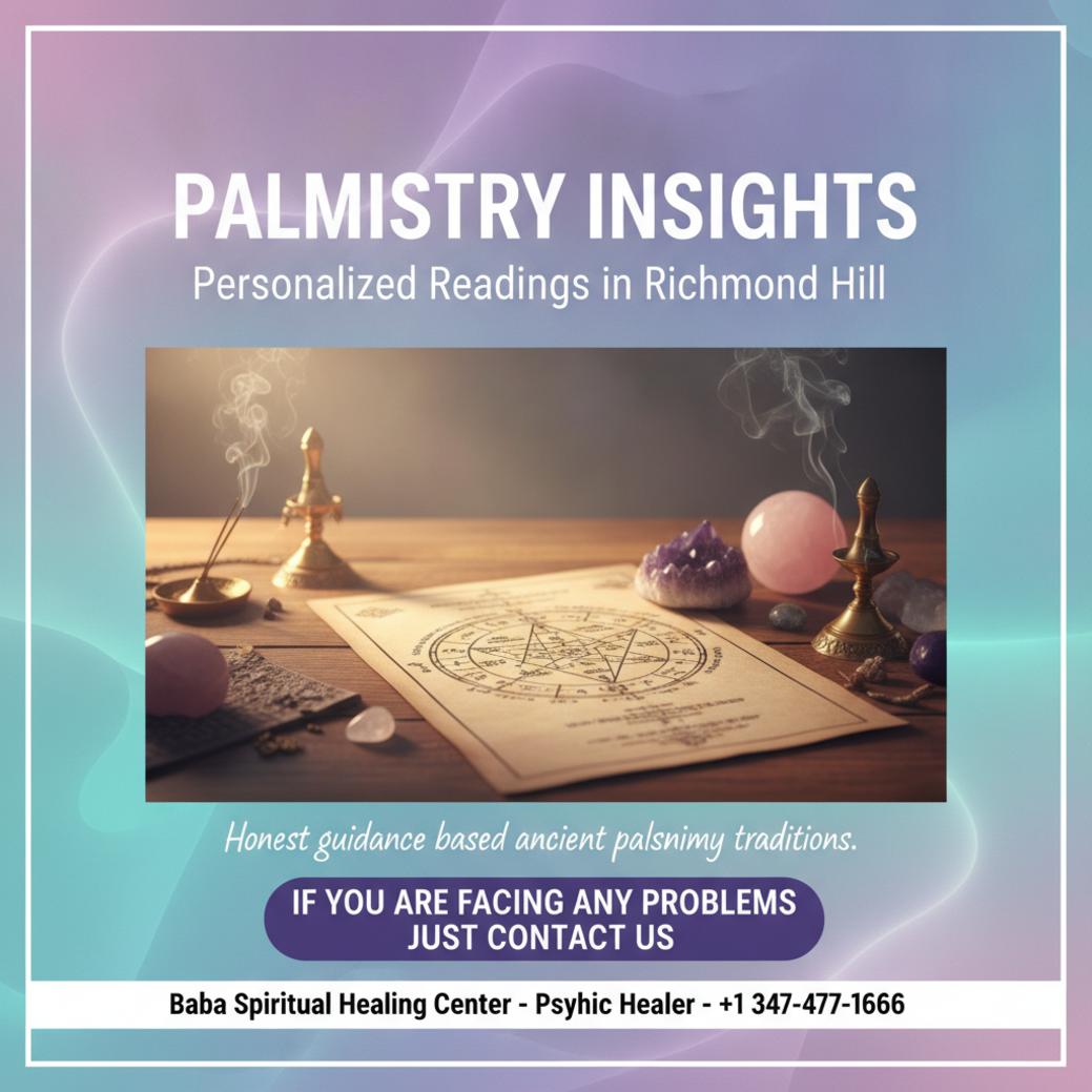 How Palmistry Works — A Richmond Hill Astrologer Explains Detailed palmistry hand chart with crystals in Richmond Hill setting