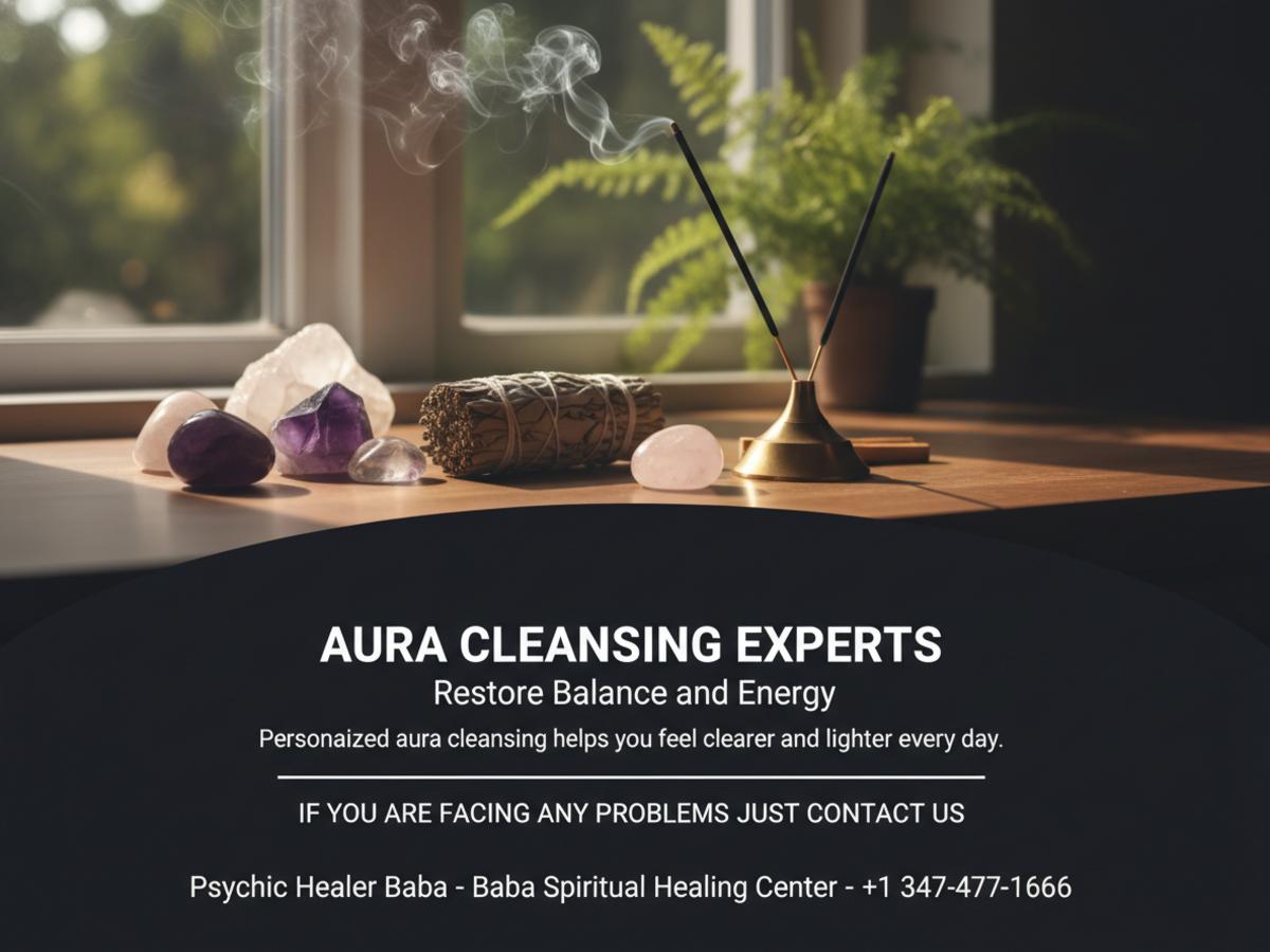 Aura cleansing setup with crystals and incense in Richmond Hill Queens