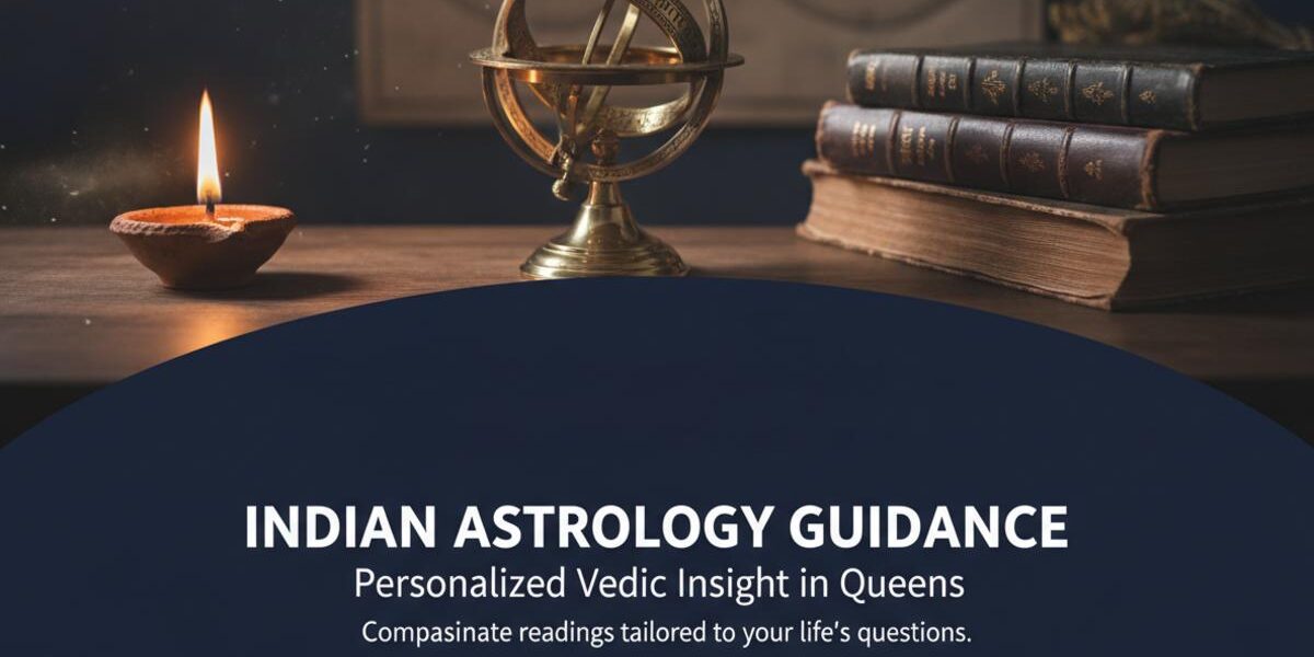 Indian astrologer workspace with Vedic books and tools in Ozone Park NYC