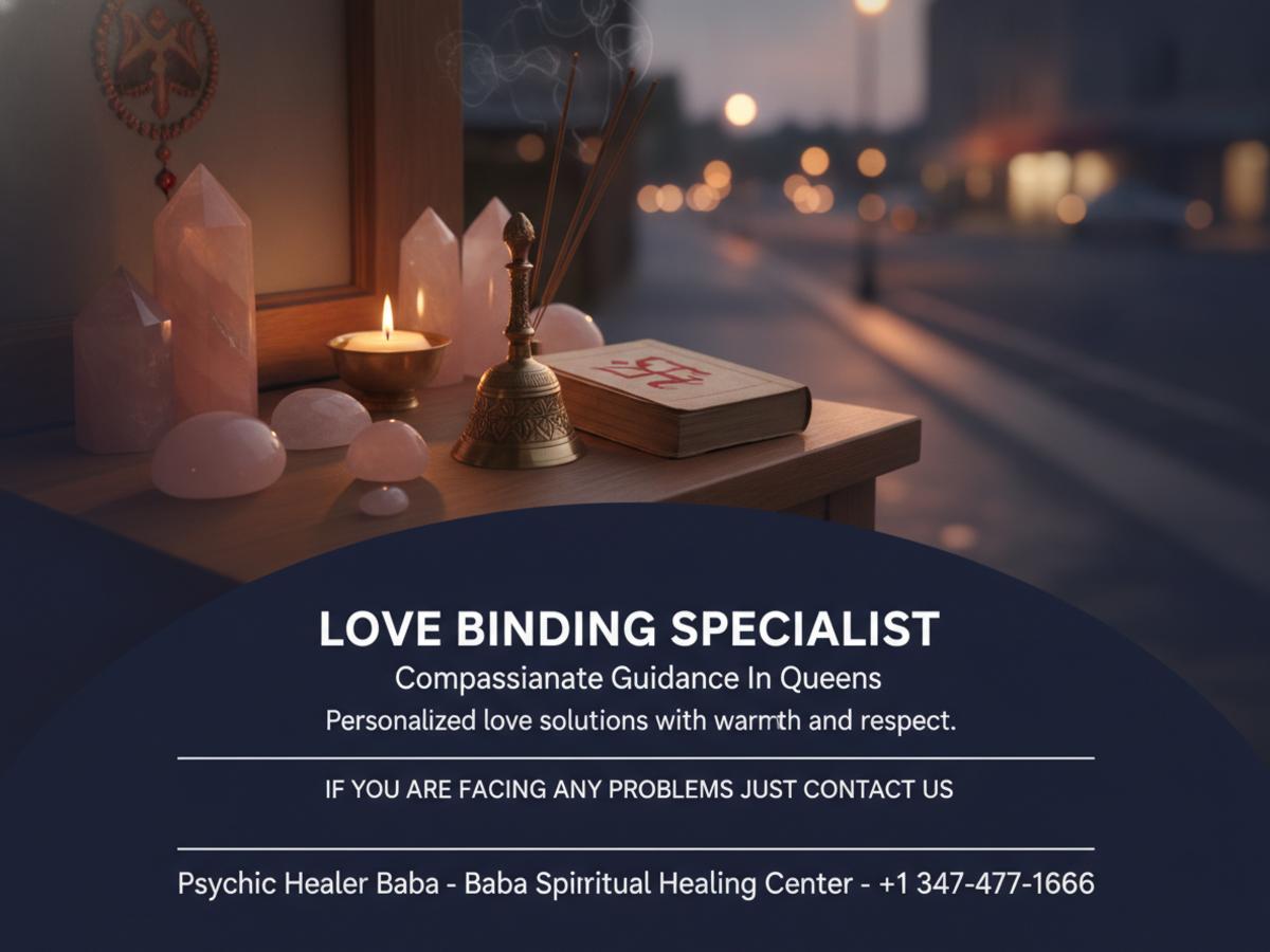 Calm altar with crystals and candles for love binding specialist Queens NY