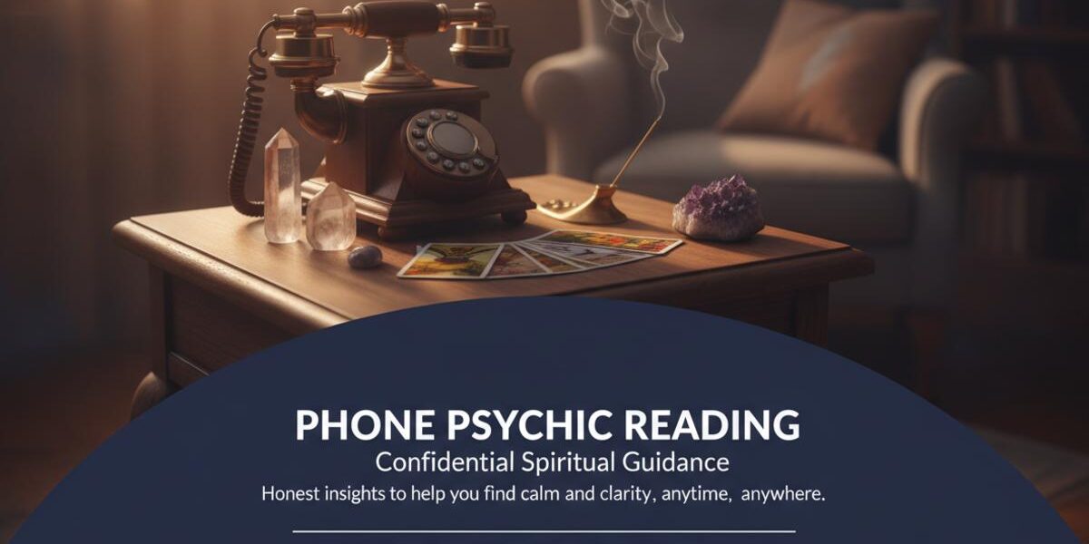 Phone psychic reading setup with tarot cards in New York, NY