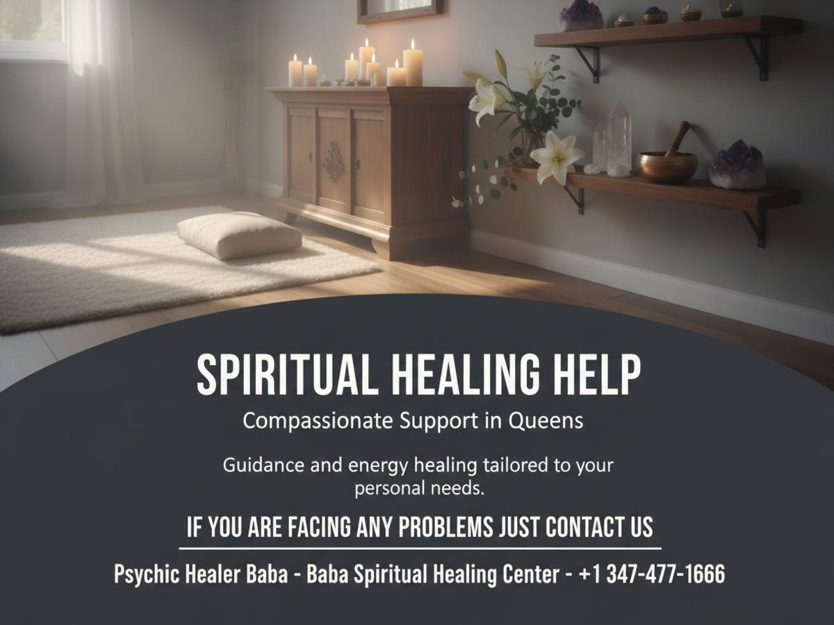 Spiritual healer room with candles and crystals in Queens, NY